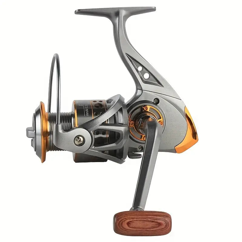 Moulinet de pêche 5000 – Bobine métallique robuste avec manivelle en bois pour eau douce et salée