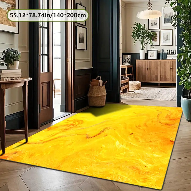 Tapis moderne jaune – Design marbre lumineux pour salon, chambre ou bureau