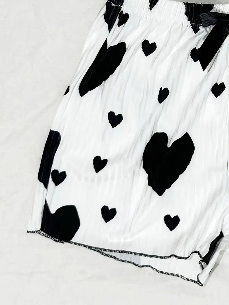 Pyjama Femme Deux Pièces Cœur – Sous-vêtements et Pyjamas Sexy & Confortables avec Débardeur et Short