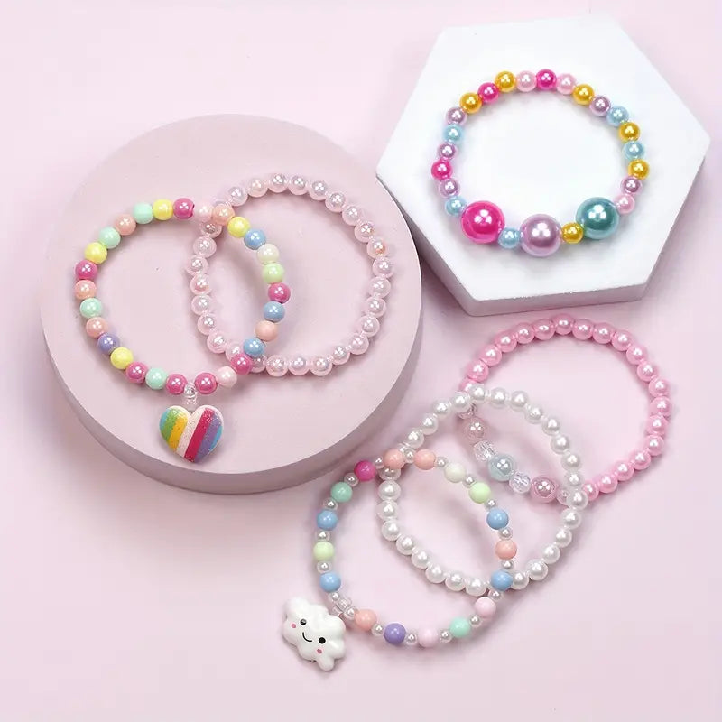 Lot de Bracelets Enfant Perles Colorées – Bijoux Fantaisie Arc-en-Ciel et Nuage