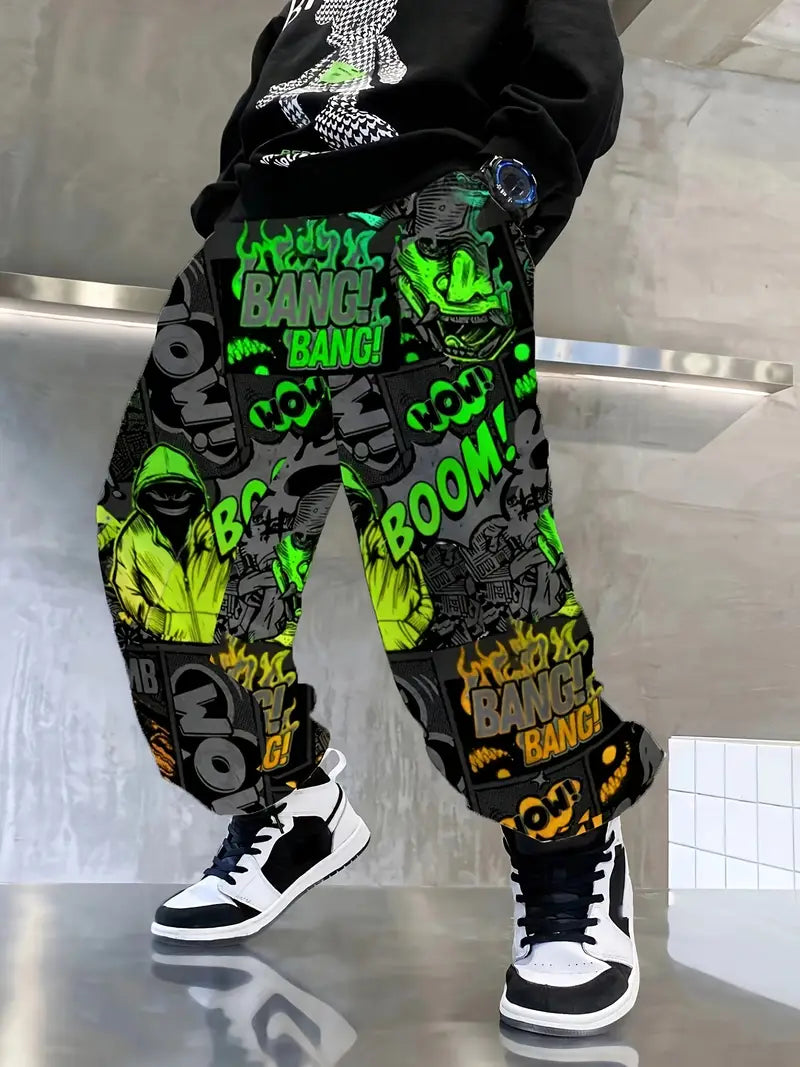 Pantalon Garçon Streetwear Imprimé Comics – Pantalons Enfant Mode Décontractée et Tendance Hip-Hop
