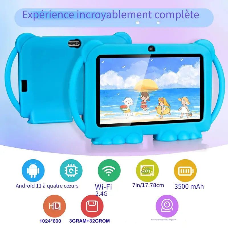 Tablette Éducative pour Enfants avec Coque Silicone Anti-Choc – Écran Tactile et Jeux Vidéo Inclus