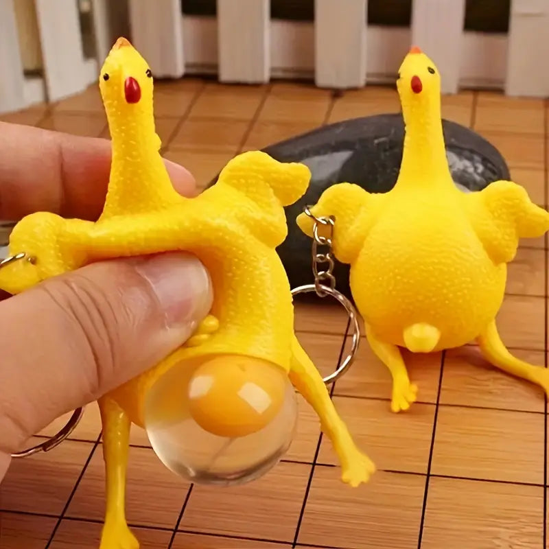 Porte-clés poulet extensible en caoutchouc – Jouet fantaisie rigolo et anti-stress