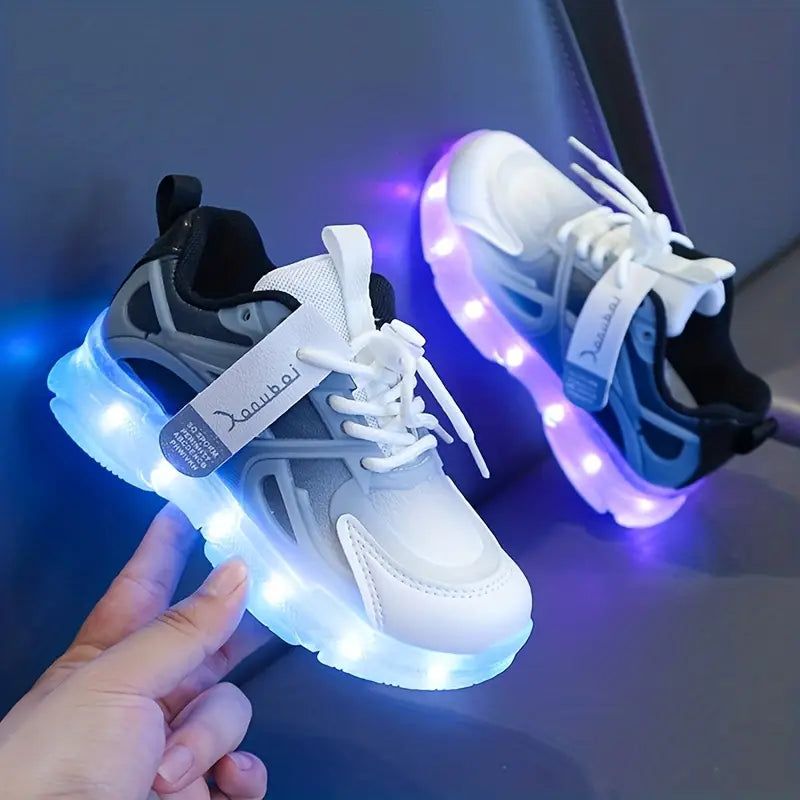 Baskets lumineuses fille rose et bleu – Chaussures de sport confort avec semelle LED