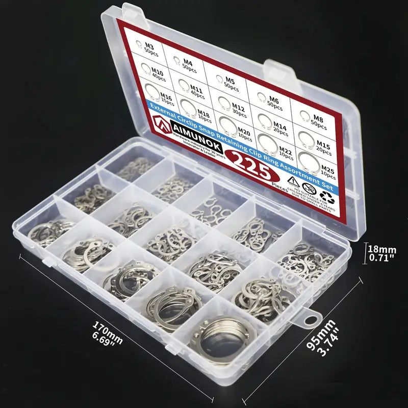 Assortiment de Circlips en Acier Inoxydable – Kit Anneaux de Retenue Intérieurs et Extérieurs pour Applications Industrielles