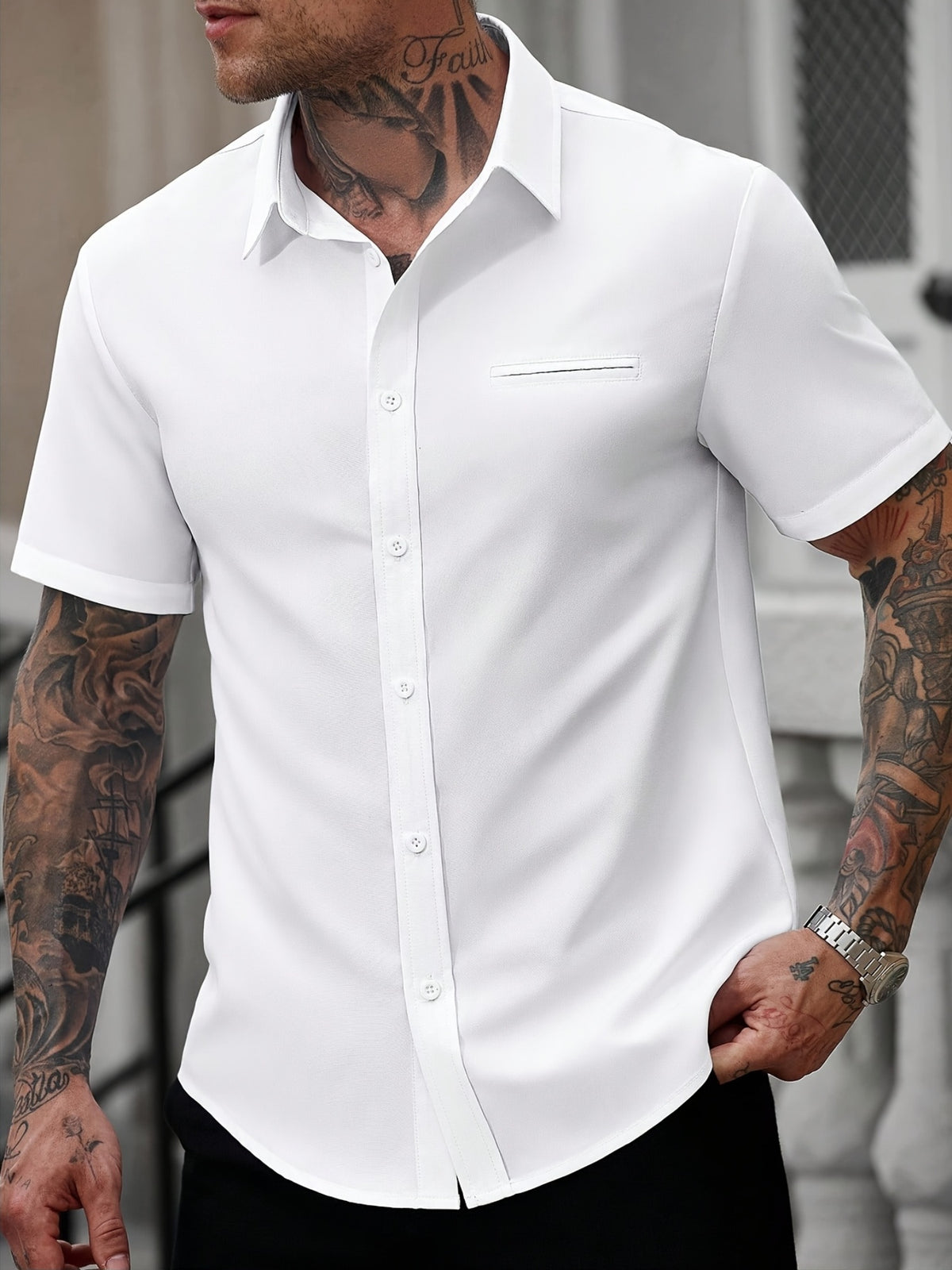 Chemise Homme Blanche Décontractée à Manches Courtes