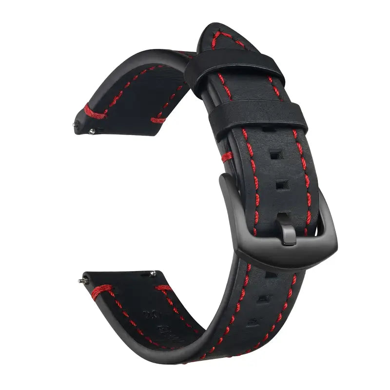 Bracelet de montre en cuir noir avec surpiqûres blanches – Accessoire élégant et résistant pour montre homme et femme