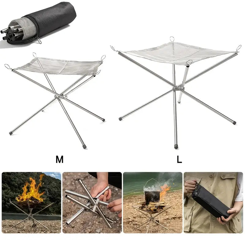 Grille de barbecue pliable avec sac de rangement – Accessoire portable pour pique-nique, camping et cuisine d’extérieur