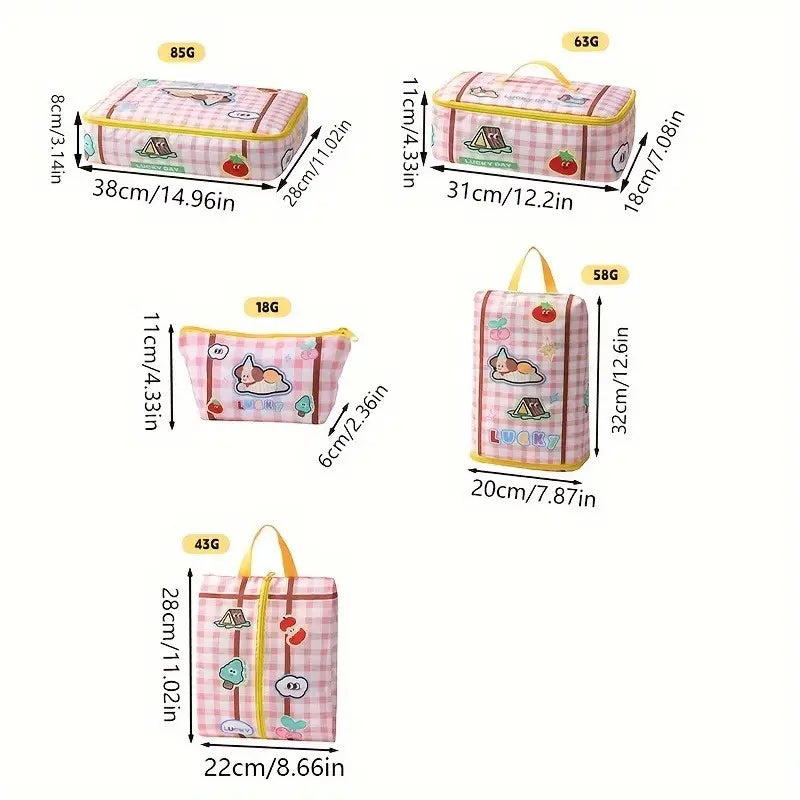 Set de 6 sacs de rangement voyage pour enfants  Motifs kawaii, organisation valise facile