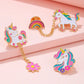 Broches Enfant Licorne et Arc-en-Ciel – Boutons Fantaisie Colorés avec Chaîne et Fleurs