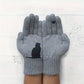 Gants femme en laine beige – Gants tricotés hiver avec motif chat noir, chauds et confortables