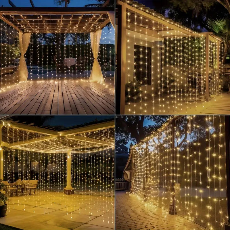 Guirlande Lumineuse Rideau Solaire – Éclairage Extérieur LED Étanche pour Terrasse, Jardin et Mariage