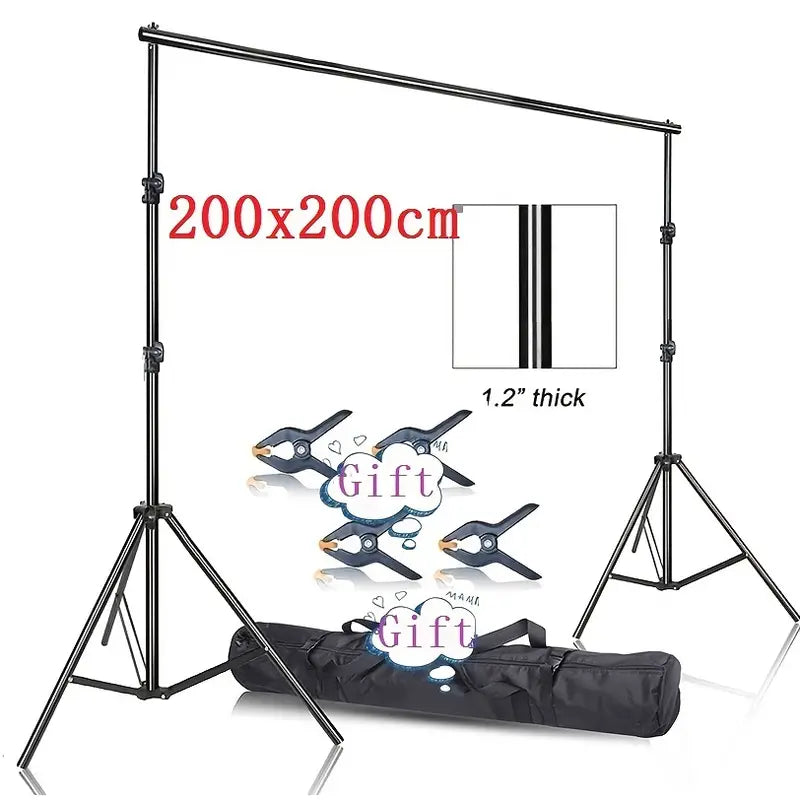 Kit Support de Fond Photo 200x200 cm avec Pinces et Sac – Trépied Réglable pour Studio Photo et Vidéo