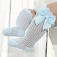 Chaussettes hautes bébé fille – Bas dentelle blanc avec nœud élégant, confortables et respirants pour toutes occasions