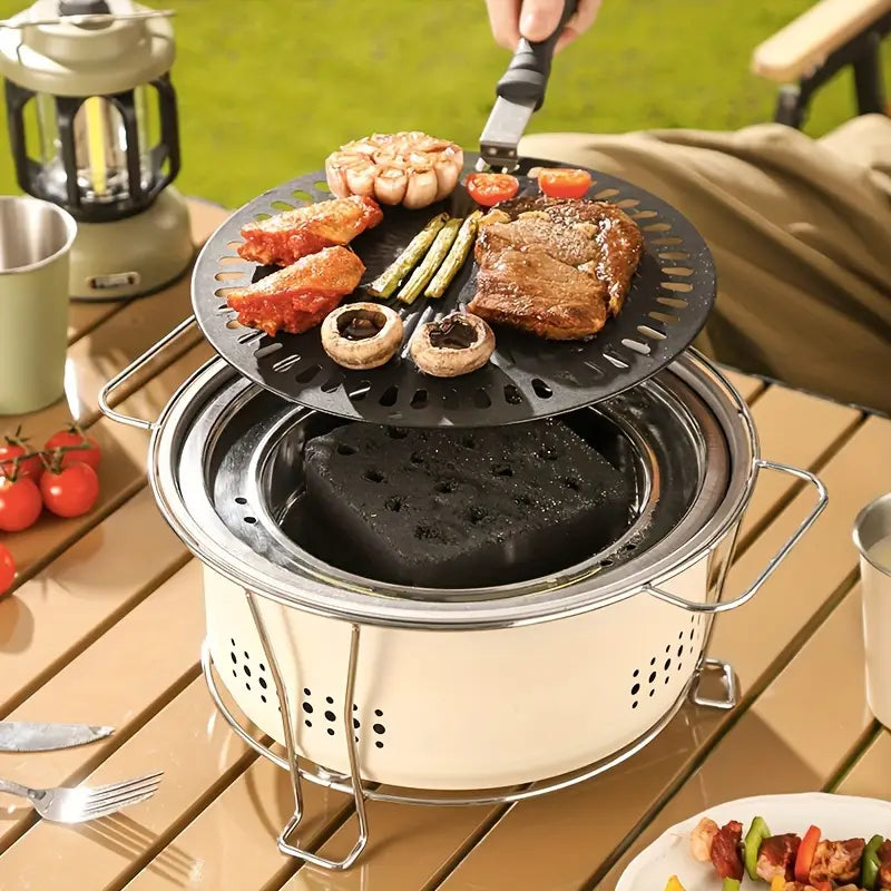Barbecue portable en acier inoxydable – Grille multifonction pour cuisson, fumage et cuisine d’extérieur