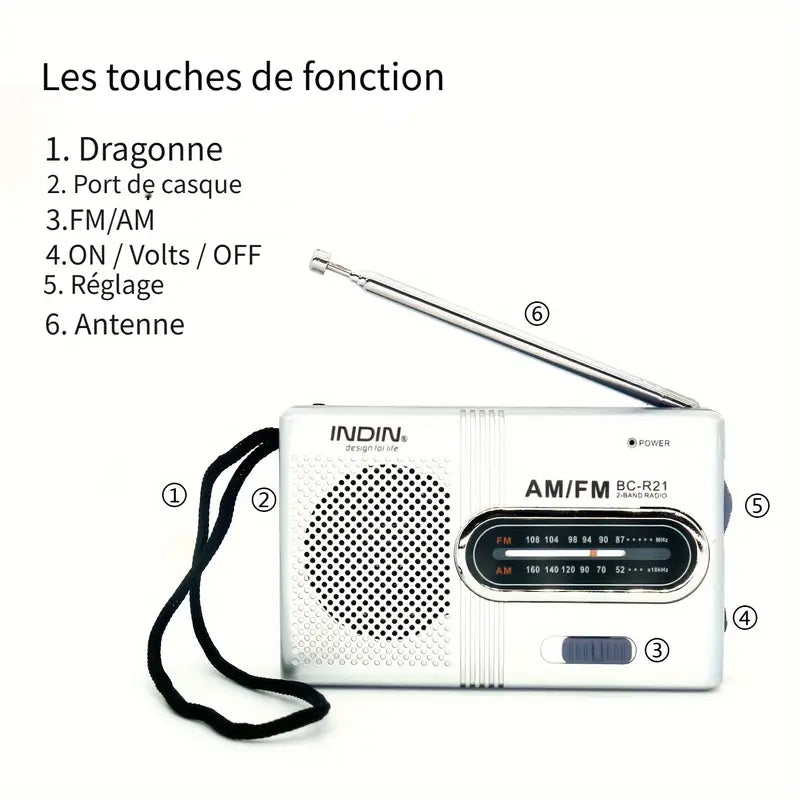 Radio Portable AM/FM à Piles avec Antenne Télescopique – Poste Radio de Poche Compact pour Voyage et Extérieur