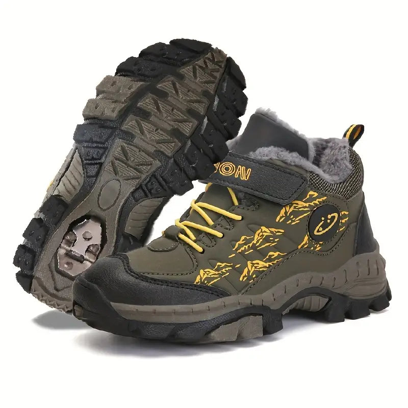 Bottes garçon de randonnée imperméables avec fourrure chaude – Chaussures d’hiver antidérapantes et résistantes