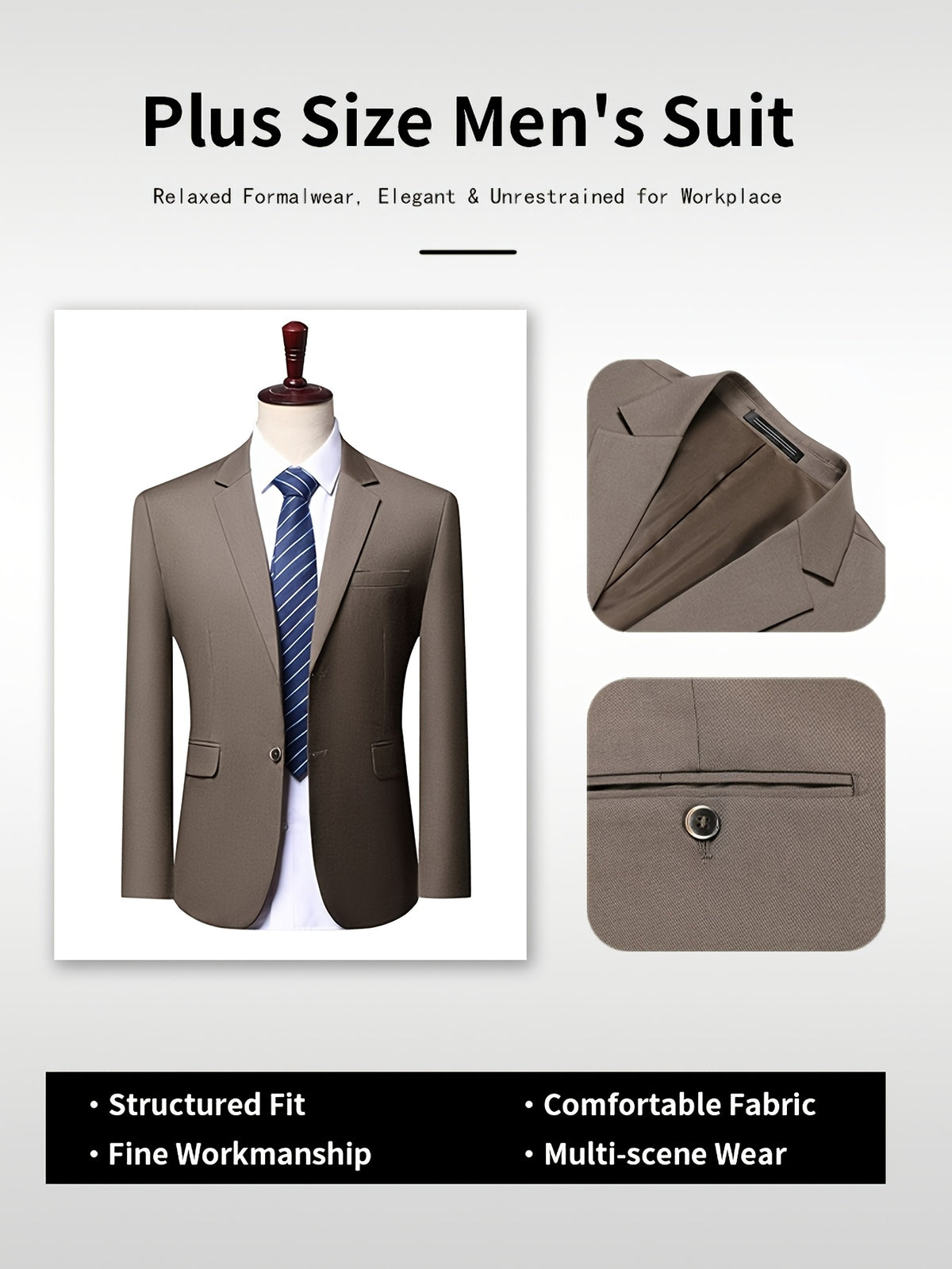 Costume 2 pièces uni pour homme grande taille