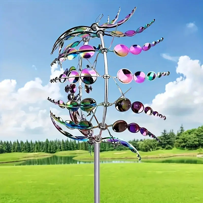 Sculpture de Jardin Éolienne Solaire Multicolore – Spinner Métallique Design avec Perles Lumineuses pour Décoration Extérieure