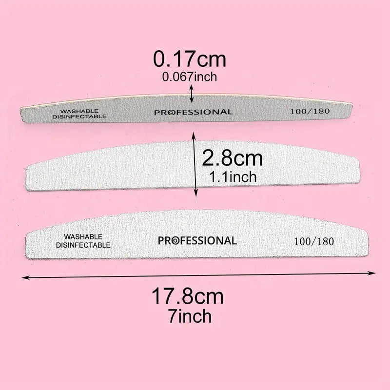 Limes à Ongles Professionnelles 100/180 – Lavables et Désinfectables pour Manucure et Gel UV
