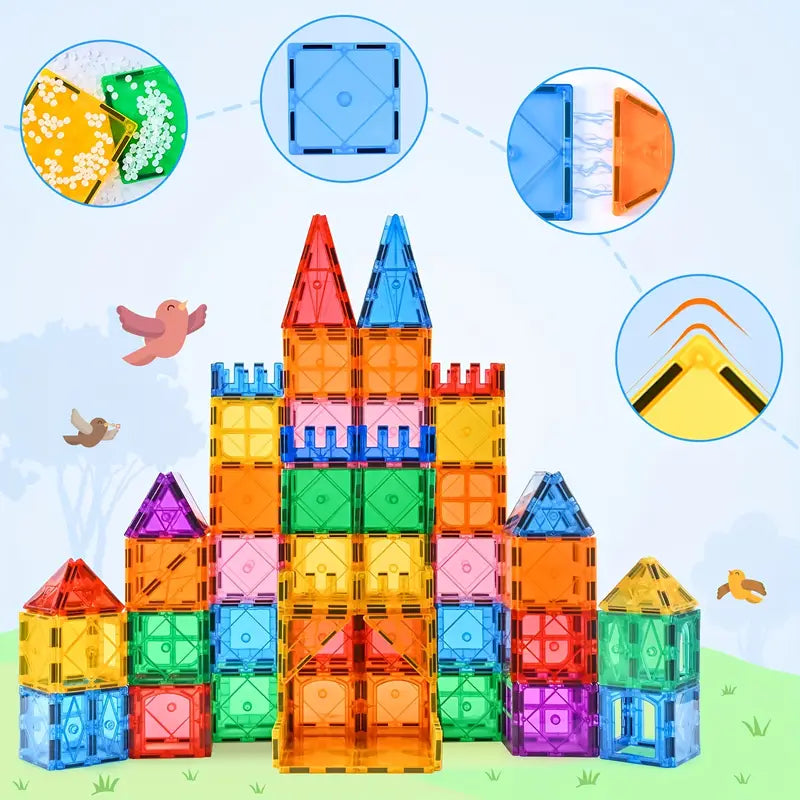 Blocs de construction magnétiques colorés – Jeu éducatif créatif pour construire châteaux, véhicules et structures 3D