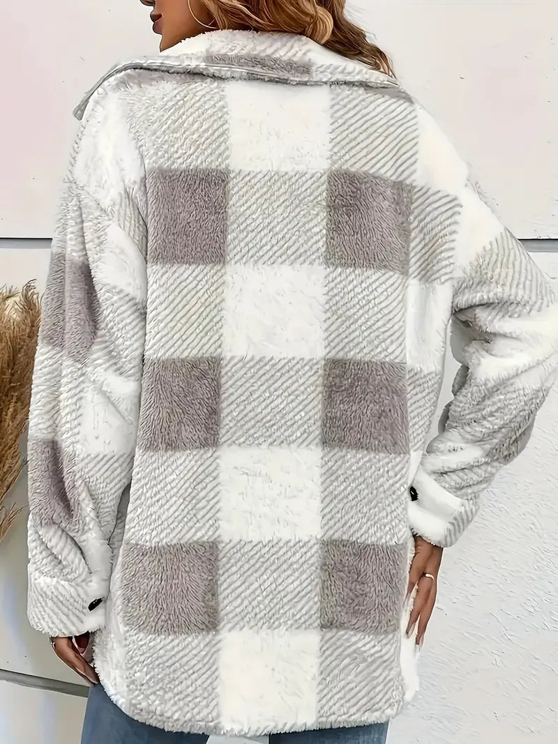 Surchemise Femme à Carreaux Effet Mouton – Veste Douillette et Tendance pour l’Hiver