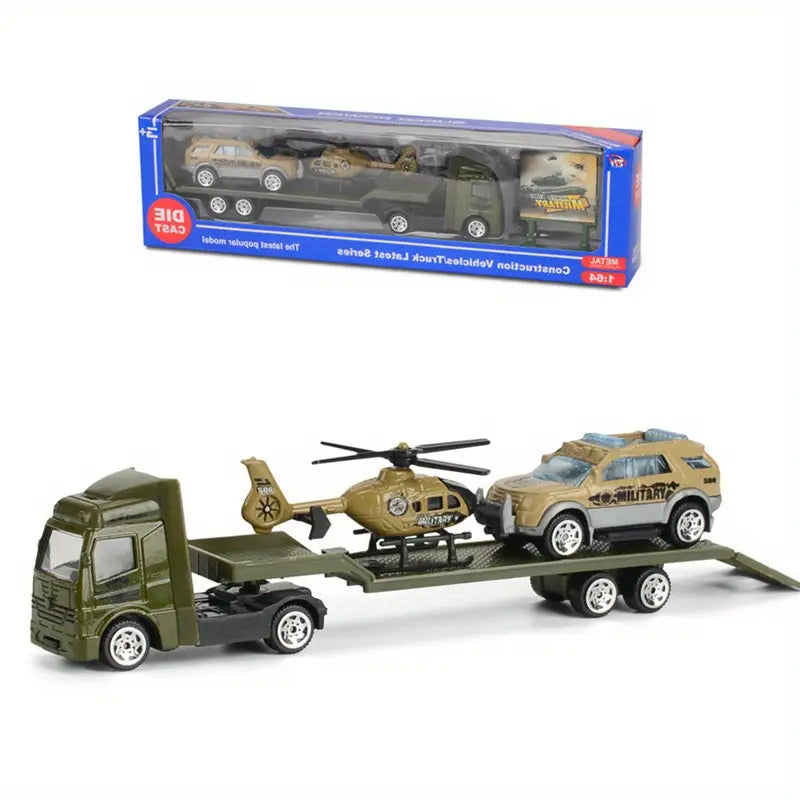 Camion Porteur Police avec Hélicoptère et Voiture – Coffret Jouet Transport de Police
