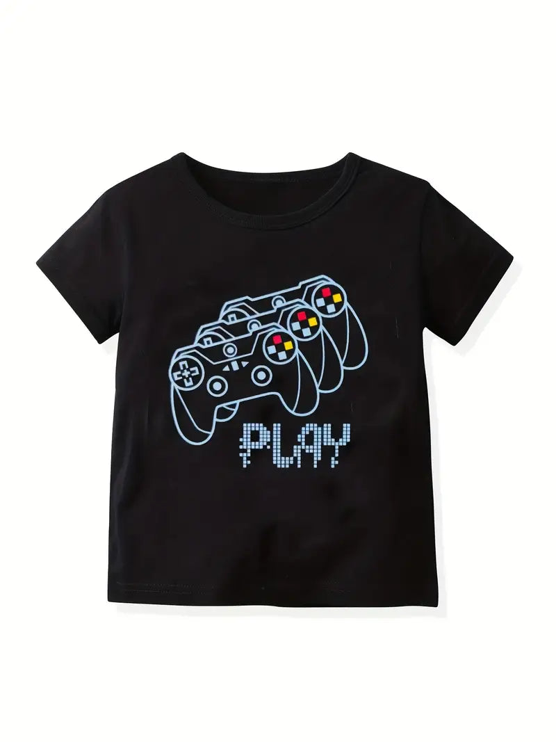 T-shirt gamer garçon – Hauts imprimés manette et slogans gaming tendance