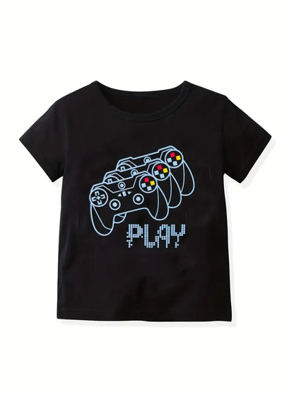 T-shirt gamer garçon – Hauts imprimés manette et slogans gaming tendance