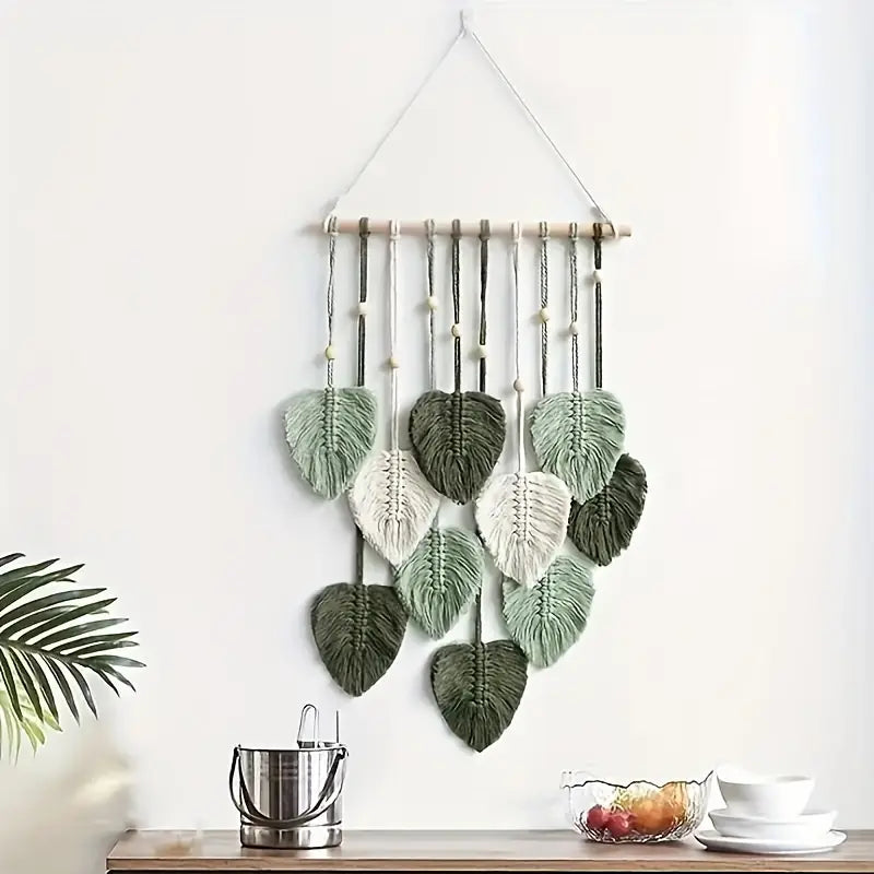 Suspension Murale Bohème en Macramé Feuilles – Déco Naturelle pour Salle de Classe ou Chambre d’Enfant