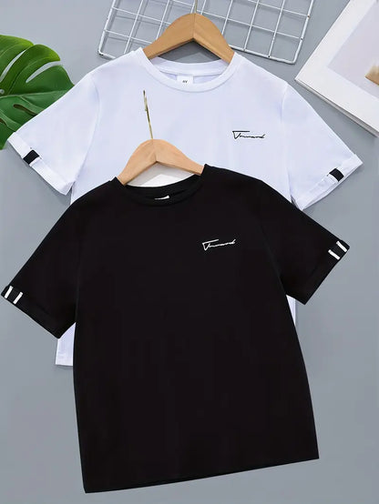 Lot de 2 t-shirts basiques garçon – Hauts manches courtes gris et kaki, confortables et tendance