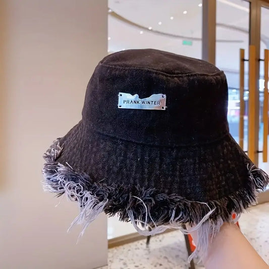 Bob femme en jean bleu à bords effilochés – Chapeau tendance été décontracté