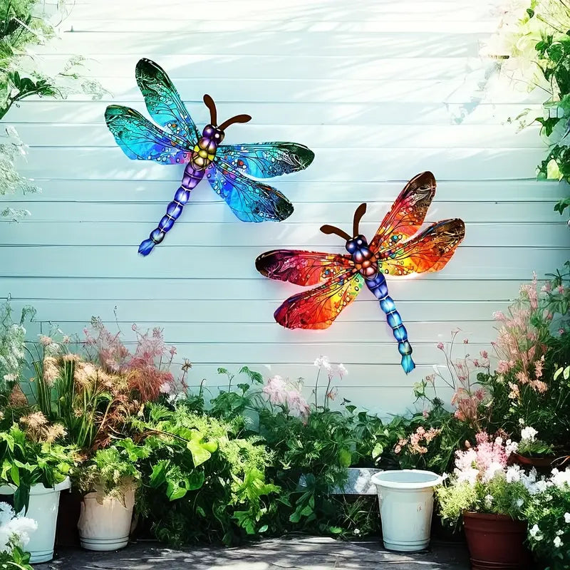 Sculptures Murales Libellules Multicolores – Décoration Artistique en Métal pour Jardin et Extérieur