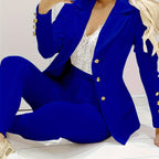Ensemble Business Femme – Blazer & Pantalon Ajusté, coloris Bleu