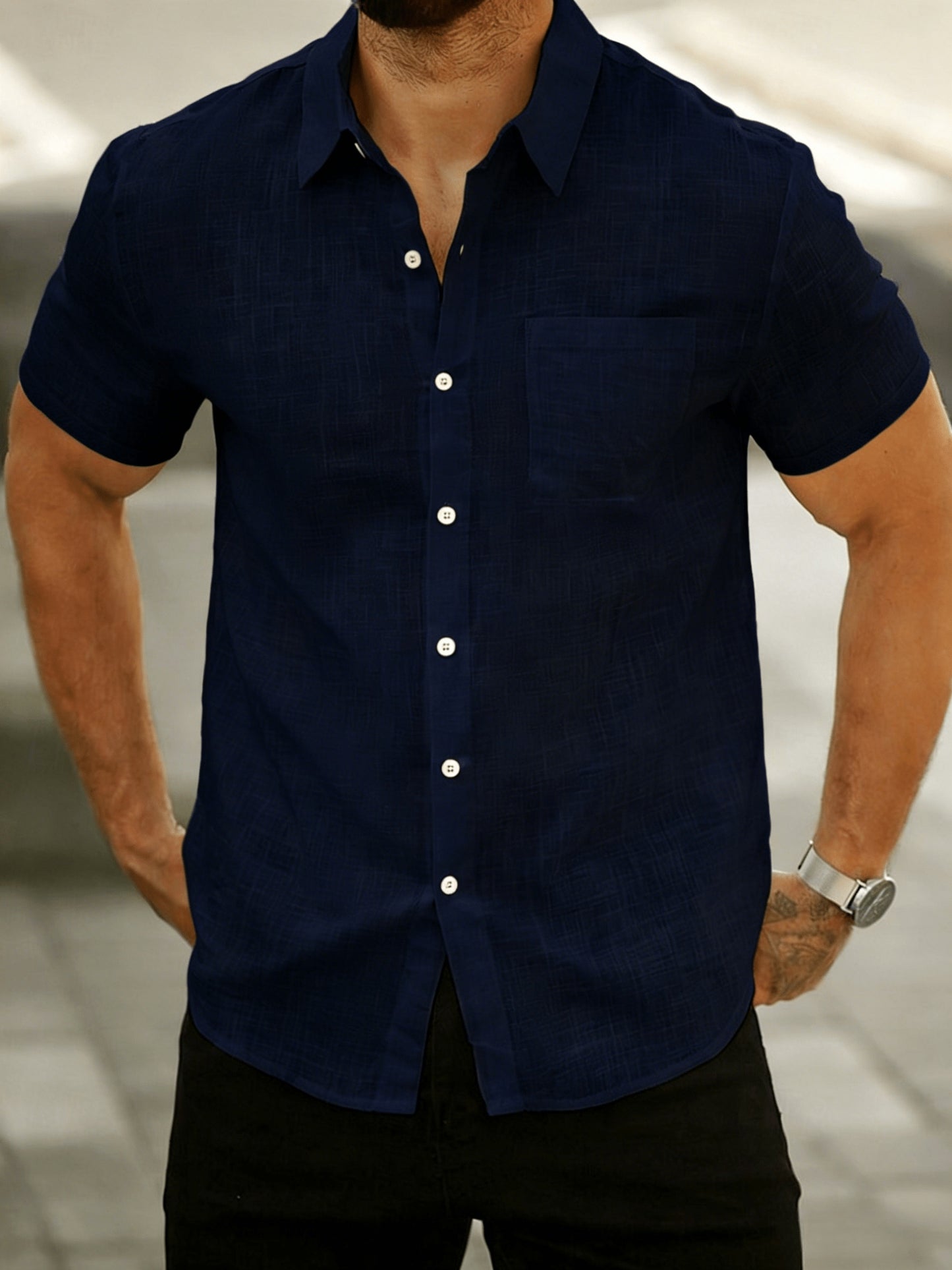 Chemise Homme à Manches Courtes de Couleur Unie