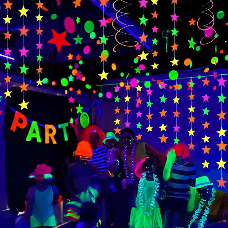 Guirlande Étoiles Fluorescentes – Décoration Lumineuse pour Soirée, Anniversaire, Mariage et Fête Thème Disco