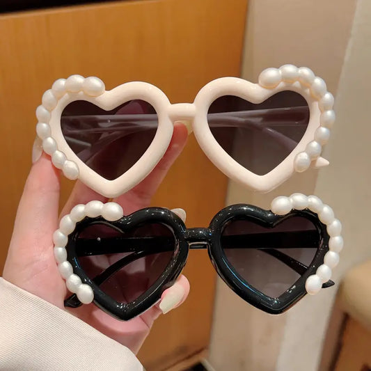 Lunettes de soleil enfants cœur avec perles – Mode fille, protection UV tendance