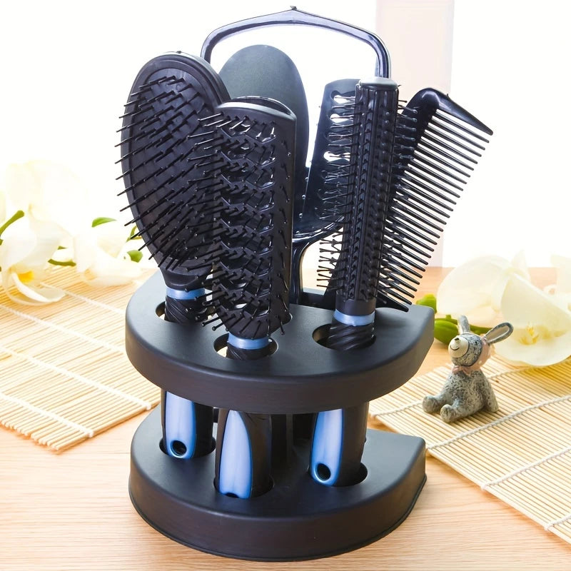 Ensemble Brosse & Peignes 5-en-1 avec Support Rotatif – Kit Coiffure Complet pour Tous Types de Cheveux