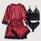 Ensemble lingerie 4 pièces satin et dentelle – Bralette, shorty, string et kimono léger pour femme