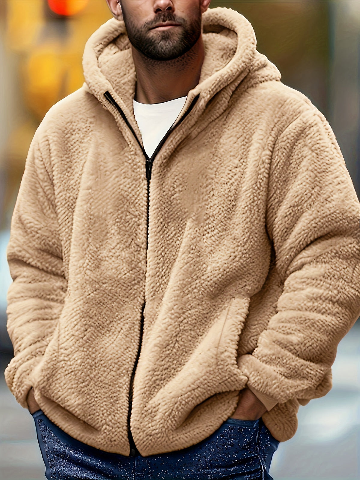 Prêt pour l'Hiver Veste à Capuche Gris Clair pour Hommes de Grande