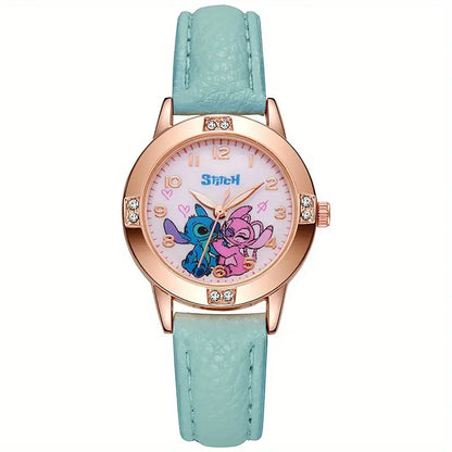 Montre Enfant Fille Rose avec Personnage Stitch – Bracelet Simili Cuir et Cadran Fantaisie
