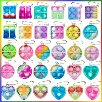 Porte-clés Enfant Pop It – Jouets Sensoriels Antistress en Silicone Coloré, Formes Cœur, Rond et Carré