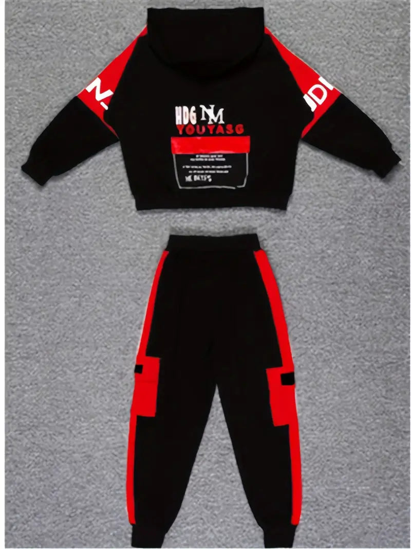 Ensemble Garçon Sport Streetwear – Survêtement Noir et Vert avec Capuche