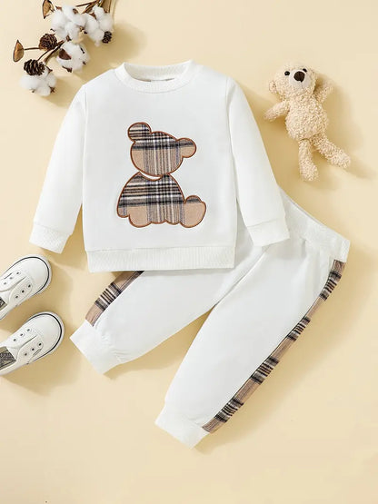 Ensemble fille 2 pièces bordeaux – Sweat à motif ourson et pantalon assorti