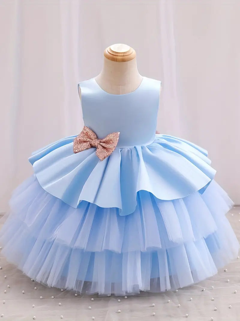 Robe Bébé Fille de Cérémonie Verte avec Nœud Pailleté – Tenue Élégante pour Fêtes et Mariage