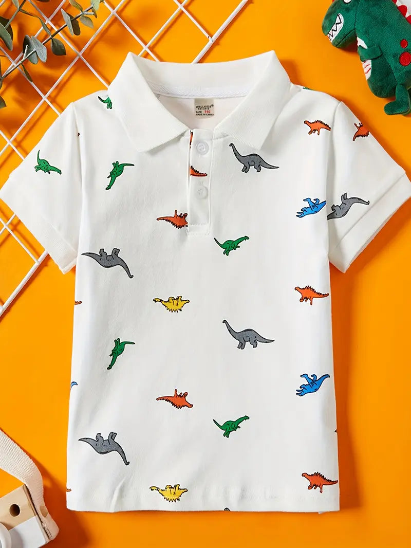 Polo Garçon Manches Courtes avec Motifs Dinosaures – T-shirt Enfant Mode et Confort