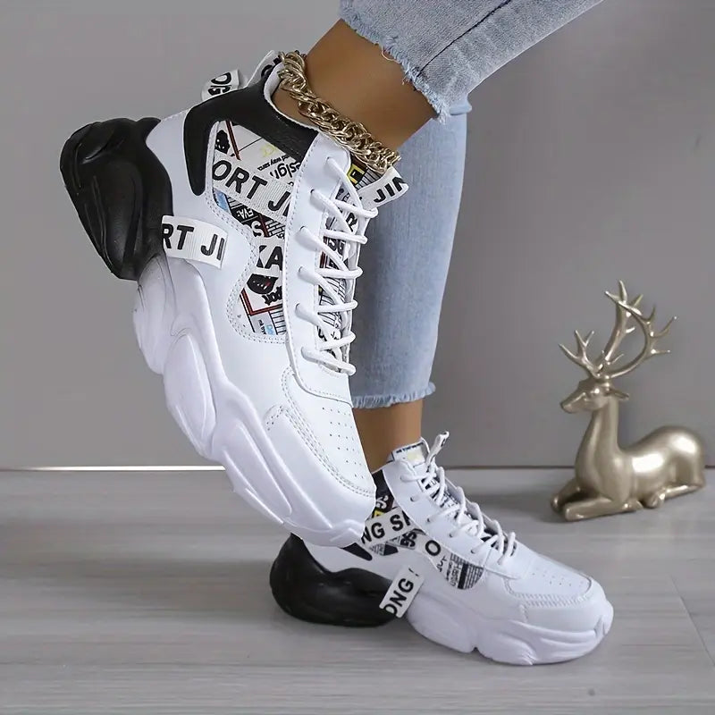 Baskets montantes femme noires et rouges – Chaussures de sport tendance confortables pour streetwear et fitness