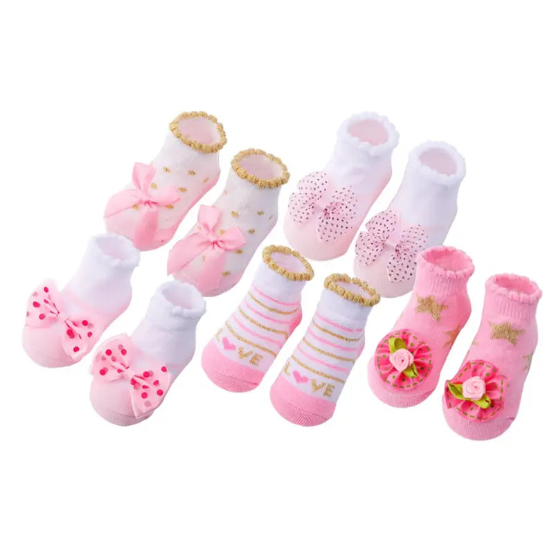 Chaussettes bébé fille avec nœuds et fleurs – Bas antidérapants doux et élégants pour cérémonie ou quotidien