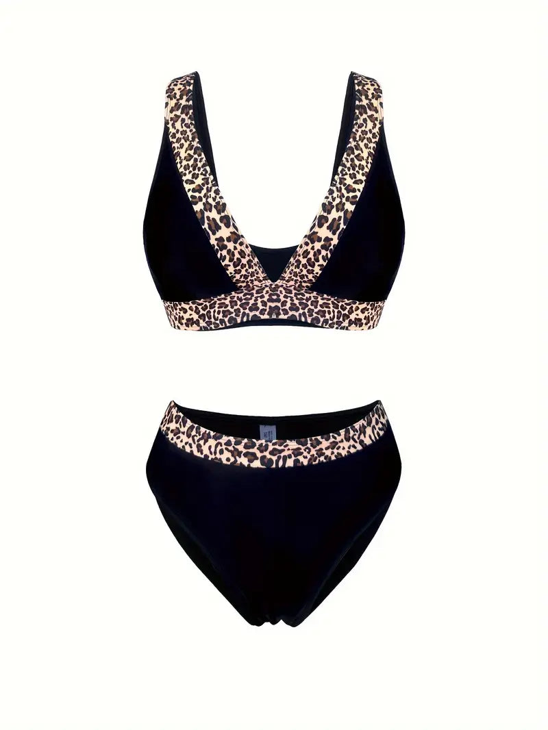 Bikini Femme Taille Haute Léopard – Maillot de Bain Deux Pièces Élégant et Tendance