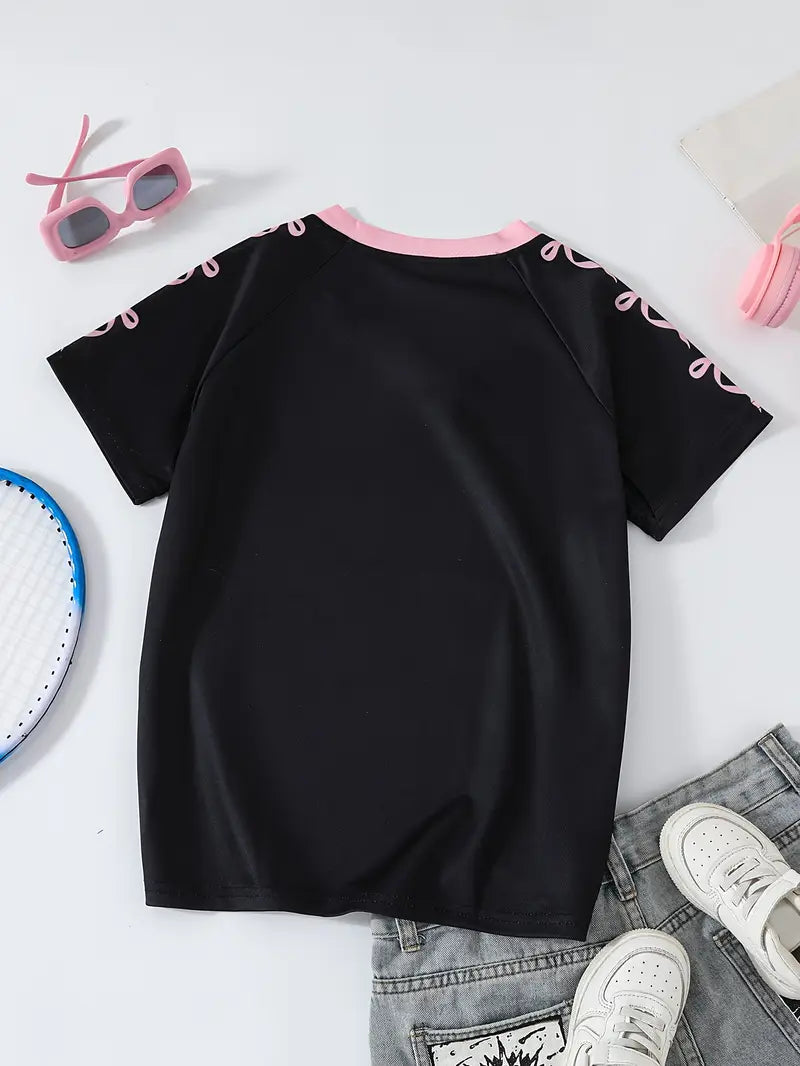 T-shirt fille noir style sportif avec numéro 07